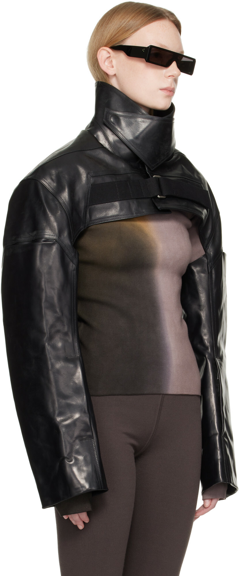 Rick Owens Black Tower Mac Cropped Leather Jacket
