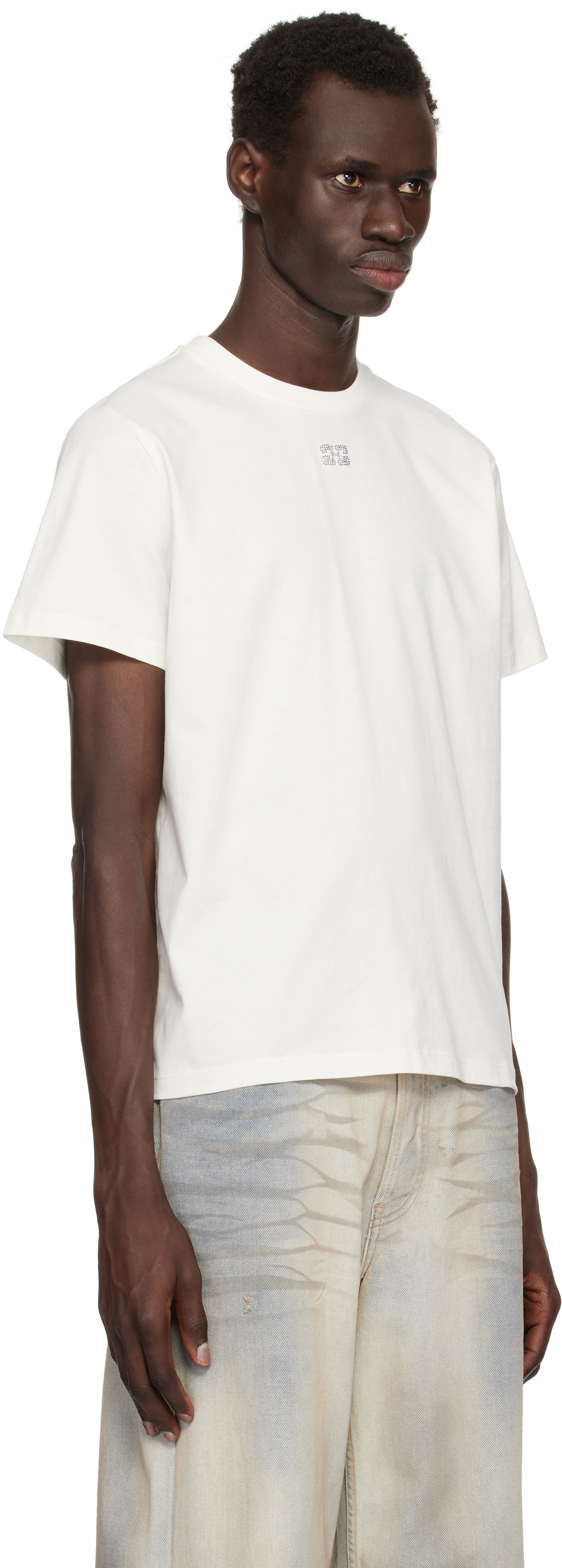 GANNI Off-White Relaxed Rhinestone T-shirt GANNI