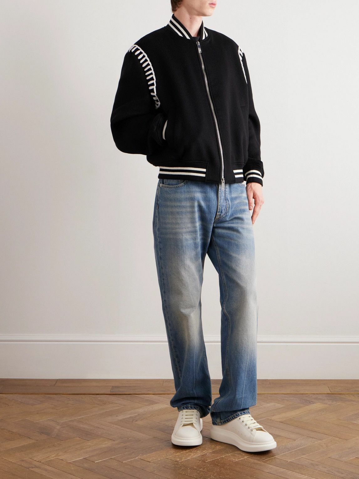 Alexander McQueen - Embroidered Wool Bomber Jacket - Black