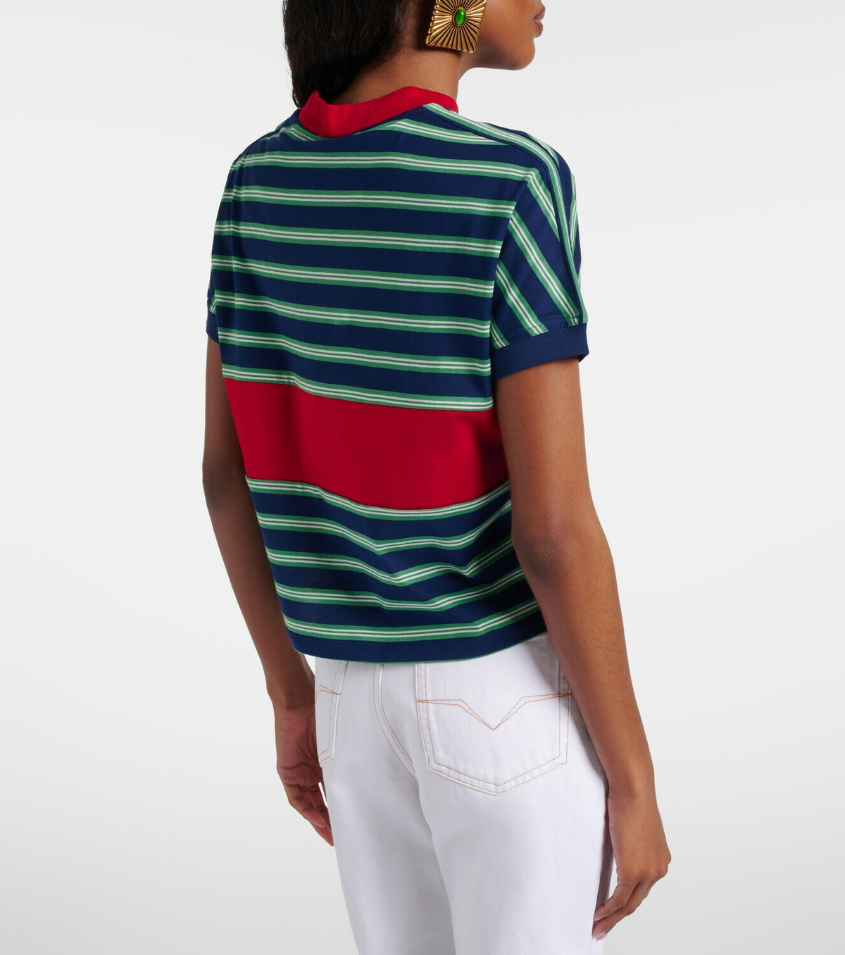 Versace Logo embroidered striped cotton T-Shirt