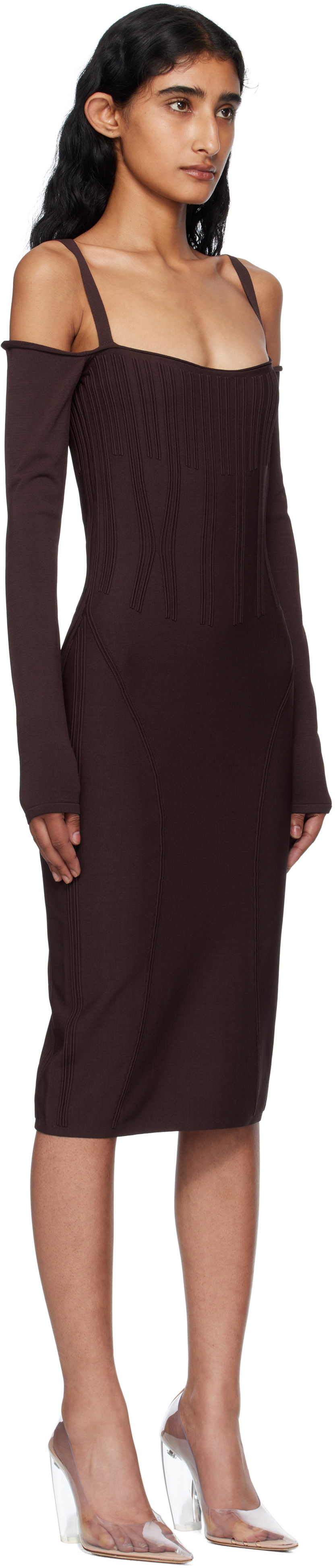 Mugler Burgundy Knit Midi Dress