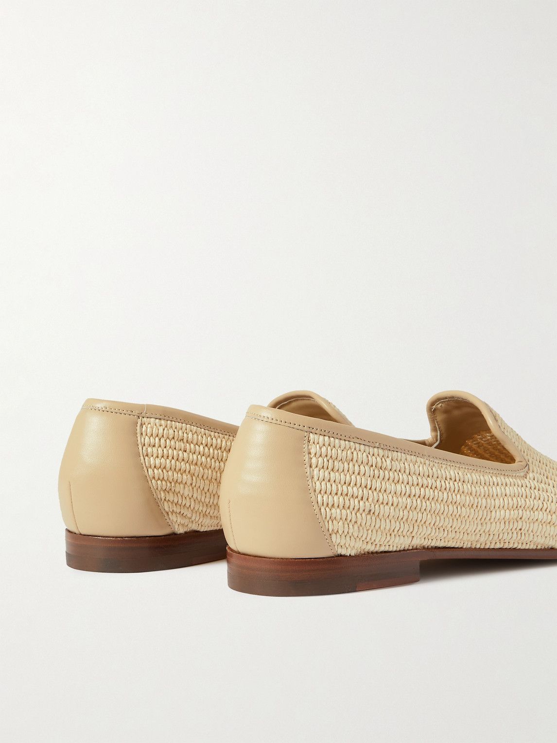 Manolo Blahnik - Mario Leather-Trimmed Raffia Loafers - Neutrals