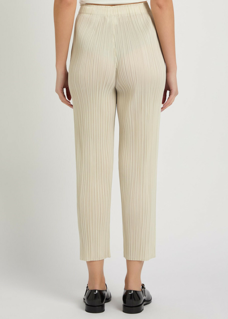 Pleats Please Issey Miyake Pleated Straight-leg Woven Cropped Trousers Ivory