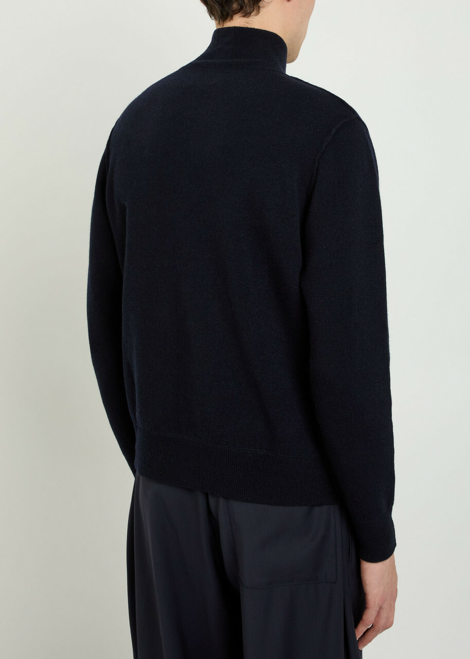 Allude Turtle-neck Wool and Cashmere-blend Cardigan Black