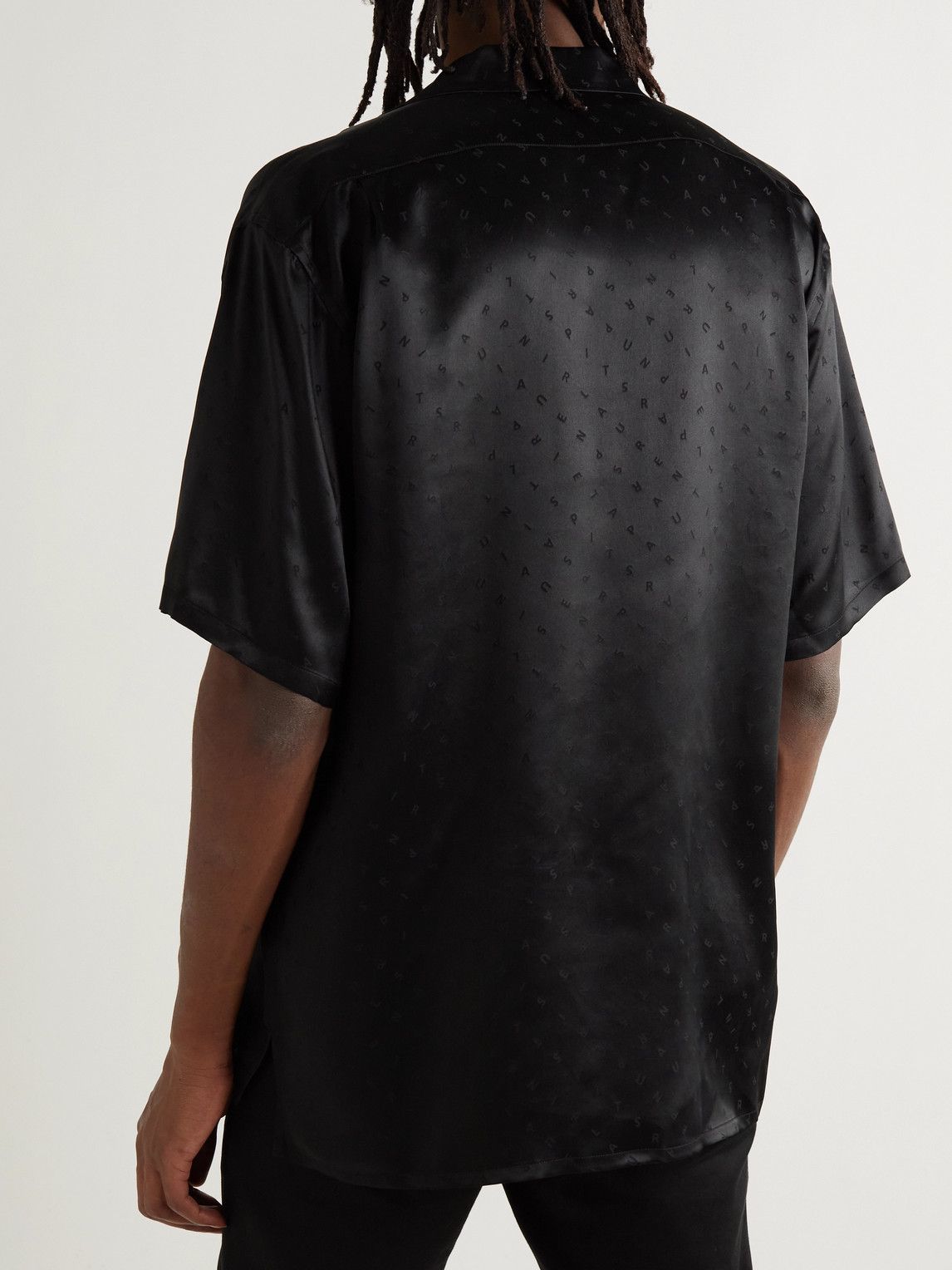 Saint Laurent シアーシャツ ブラック SAINT LAURENT - Camp-Collar Silk-Satin Jacquard Shirt - Black