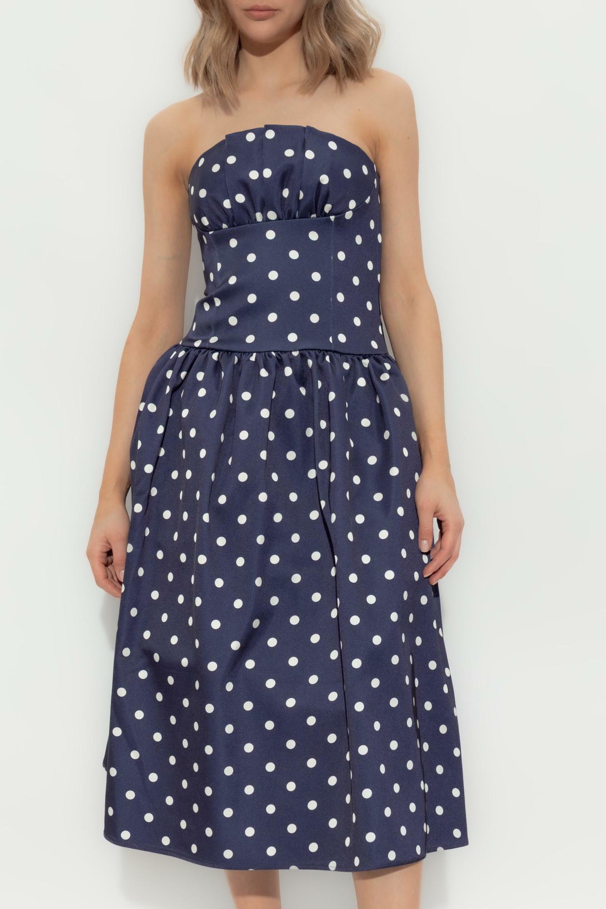 self-portrait Navy Polka Dot Satin Midi Dress Self-Portrait