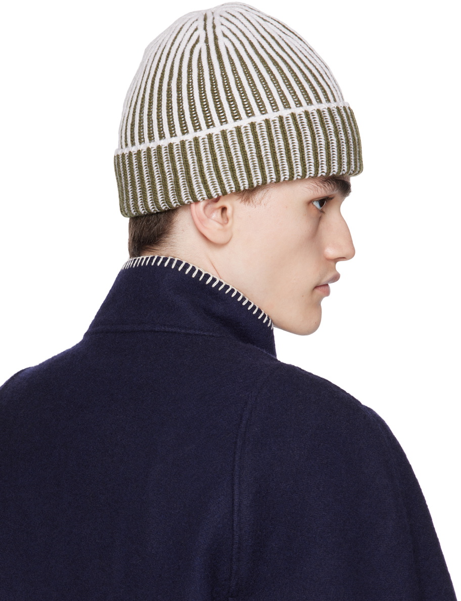 3MAN Khaki & White Ribbed Beanie