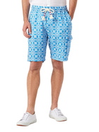 MC2 Saint Barth Man Linen Bermuda Shorts With White And Light Blue Majolica Print
