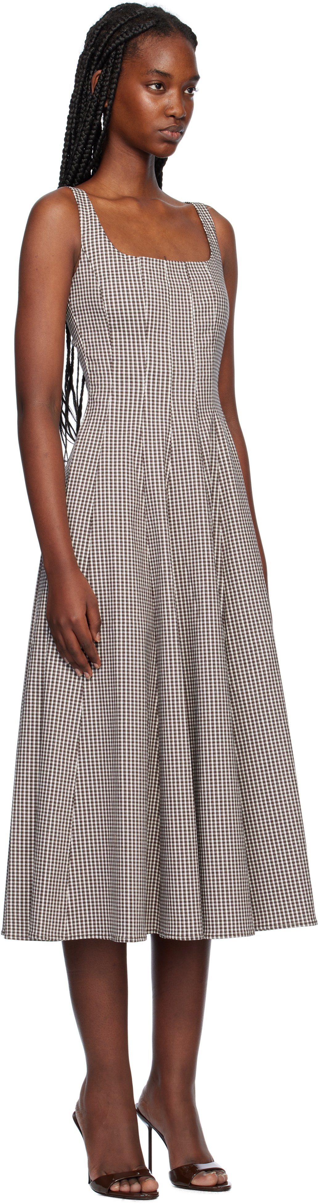staud brown and white dress STAUD Wylie Midi Dress | Brown