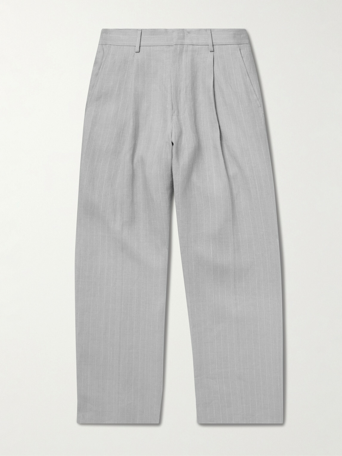 NN07 - Kay 1455 Straight-Leg Pleated Pinstriped Linen Trousers - Gray