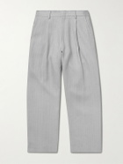 NN07 - Kay 1455 Straight-Leg Pleated Pinstriped Linen Trousers - Gray
