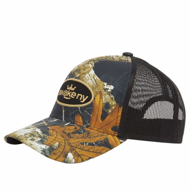 Photo: Awake NY Men's King Logo Trucker Cap in Shadow 