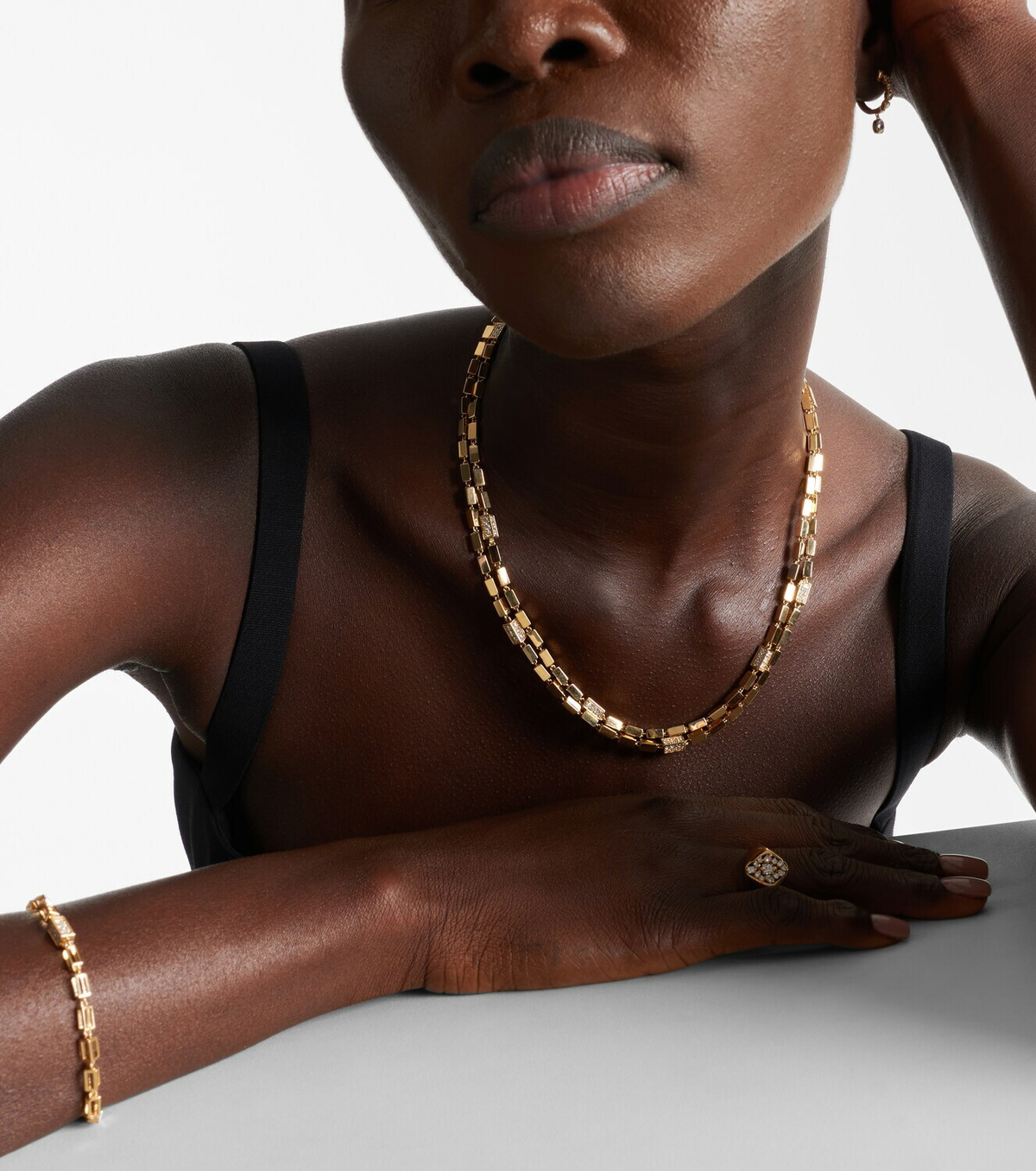 Suzanne Kalan Block-Chain 18kt gold necklace with diamonds