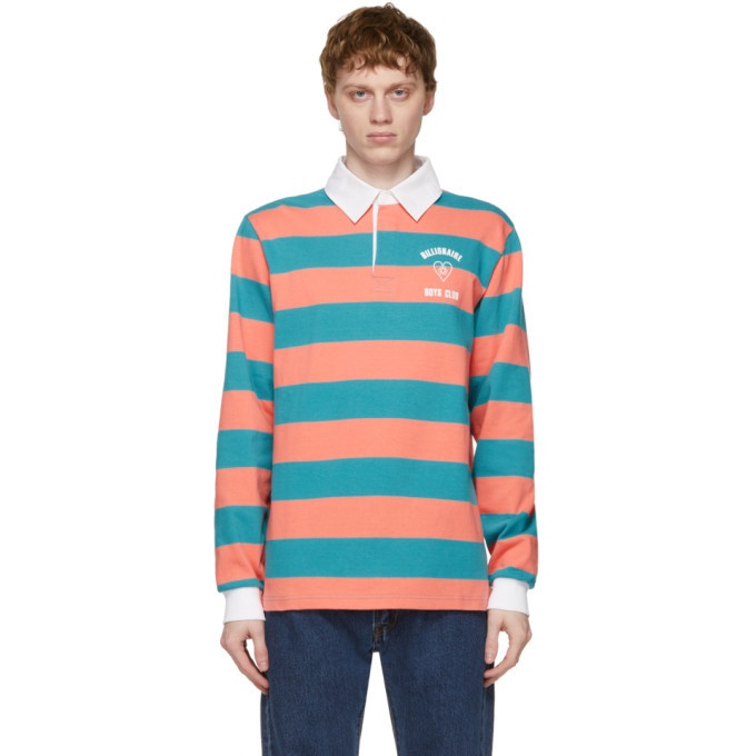 Photo: Billionaire Boys Club Pink and Blue Striped Rugby Long Sleeve Polo
