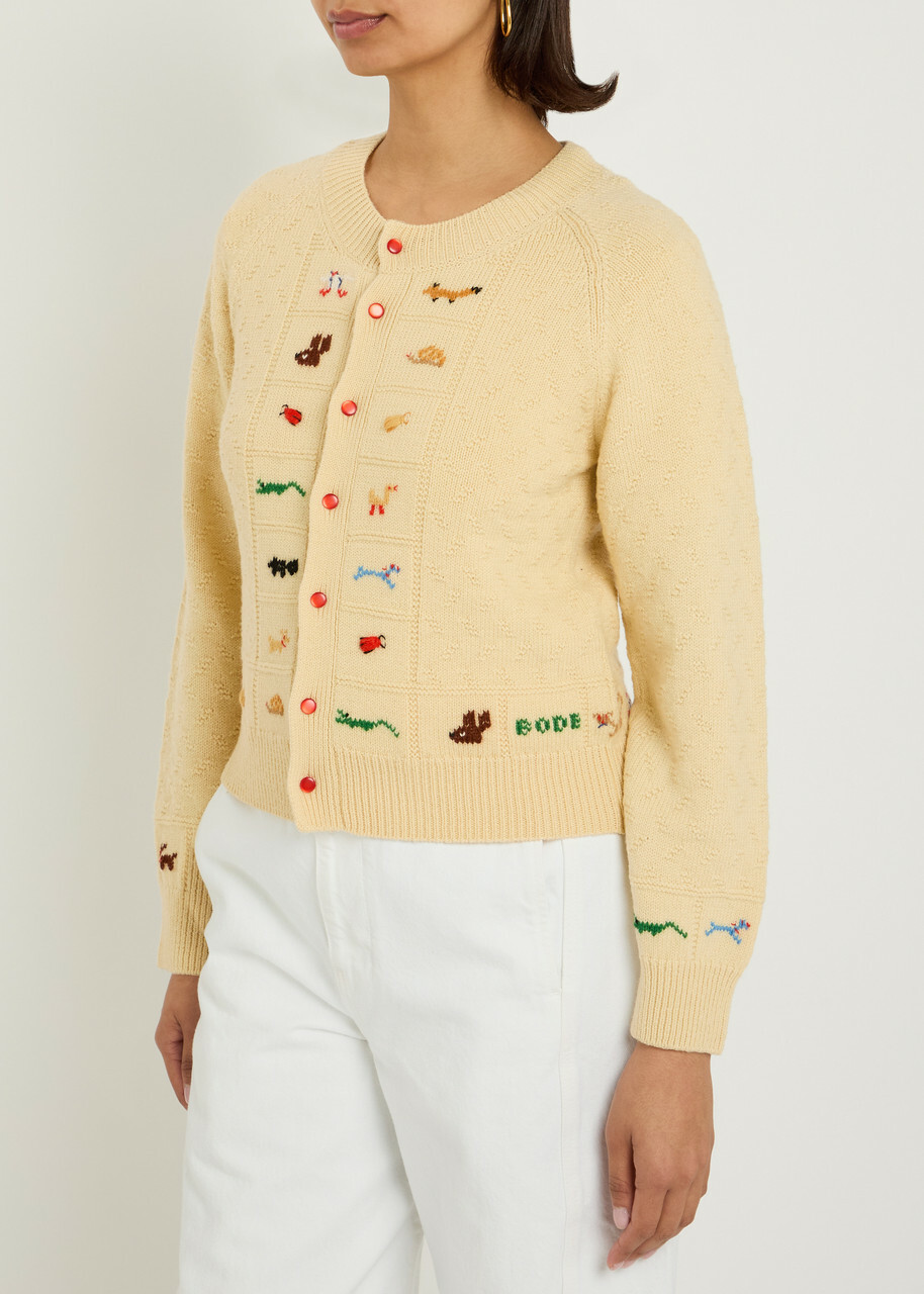Bode Zoologist Embroidered Merino Wool-blend Cardigan Cream