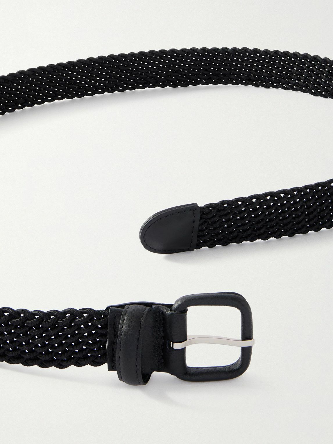 Charvet - 2.7cm Leather-Trimmed Woven Cord Belt - Black