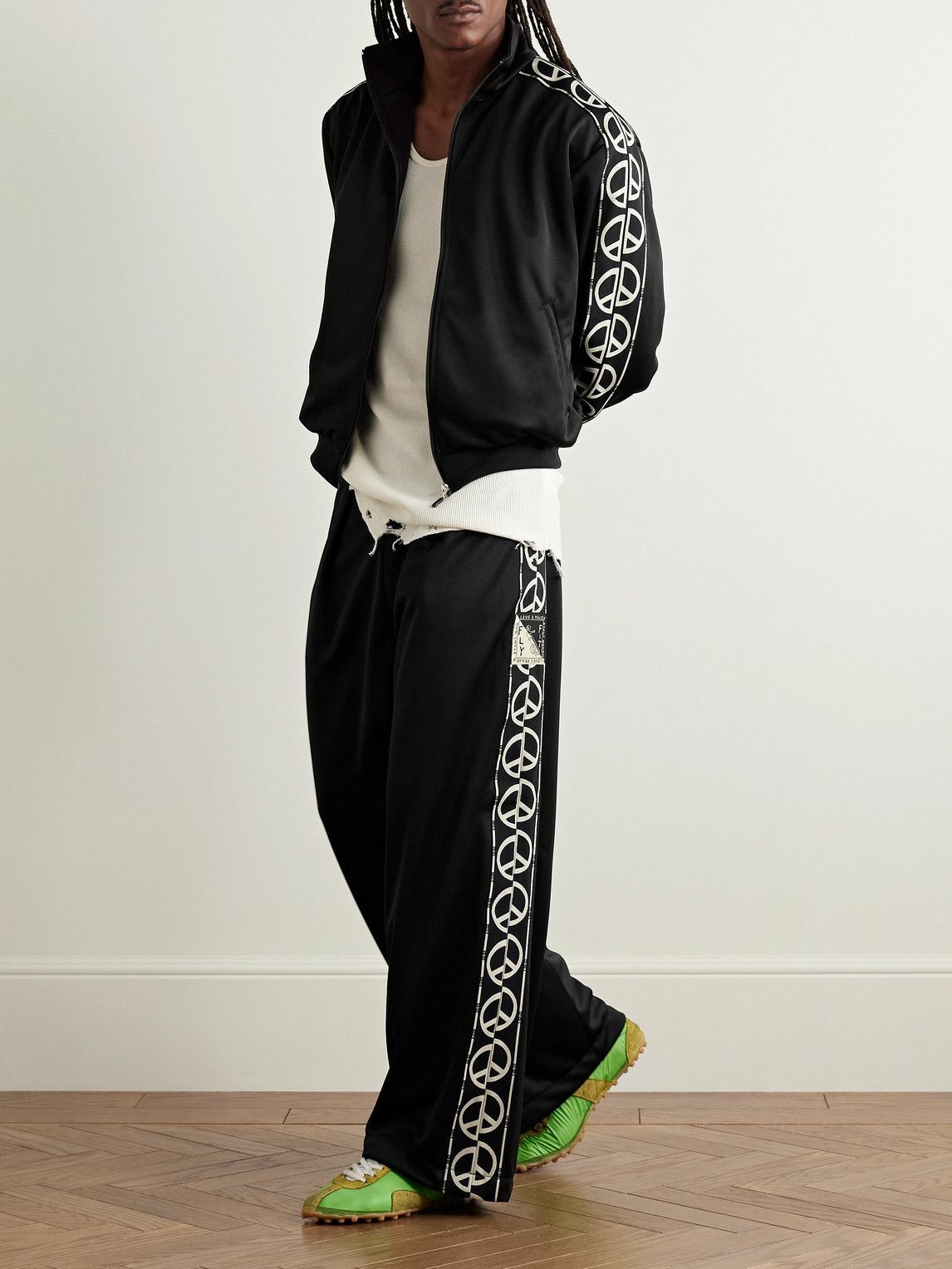 KAPITAL - TH.D.D. Wide-Leg Pleated Webbing-Trimmed Tech-Jersey