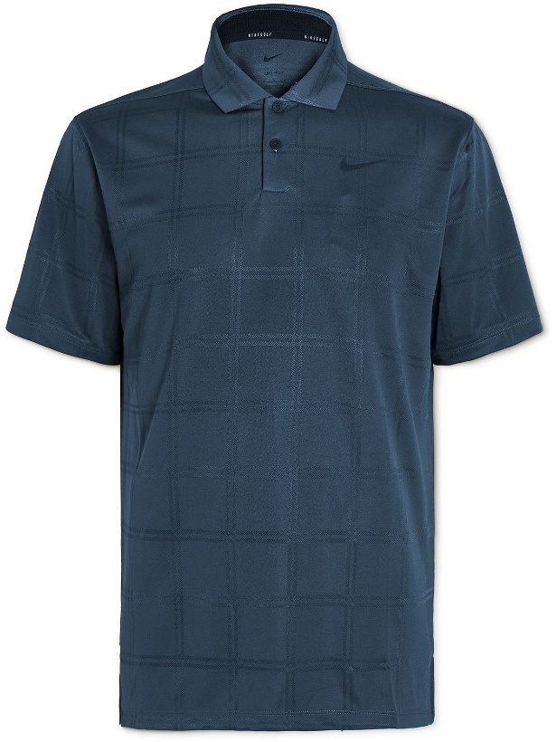 Photo: Nike Golf - Vapor Logo-Appliquéd Checked Dri-FIT Golf Polo Shirt - Blue