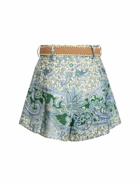 ZIMMERMANN Ottie Printed Linen Belted Shorts