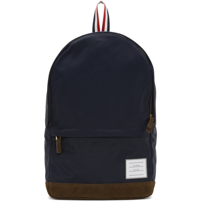 Photo: Thom Browne Navy Unstructured Nylon Backpack