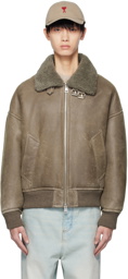 AMI Paris Taupe Buckle Shearling Bomber Jacket