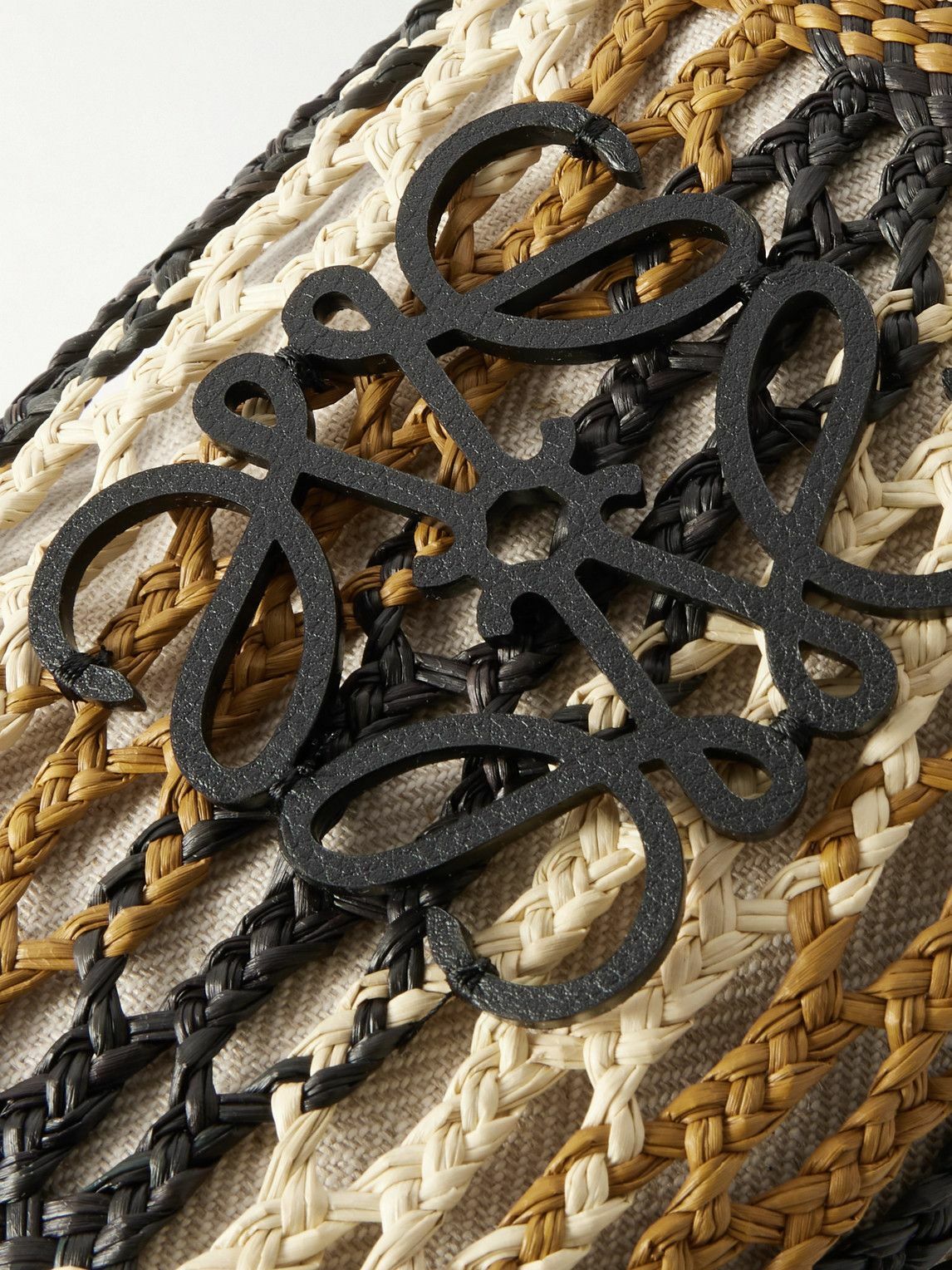 【LOEWE】 バケットバッグ レザートリム ストライプ柄 LOEWE - Paula's Ibiza Leather-Trimmed Striped Raffia Bucket