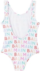 Balmain Kids White Printed Swimsuit