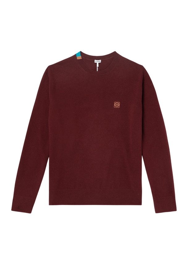 Photo: LOEWE - Anagram Embroidered Wool-Blend Sweater - Burgundy