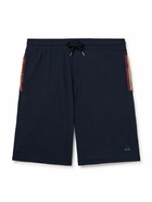 Paul Smith - Straight-Leg Grosgrain-Trimmed Cotton-Jersey Drawstring Shorts - Blue