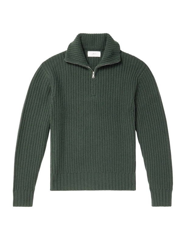Photo: Mr P. - Ribbed Wool and Cashmere-Blend Half-Zip Sweater - Green