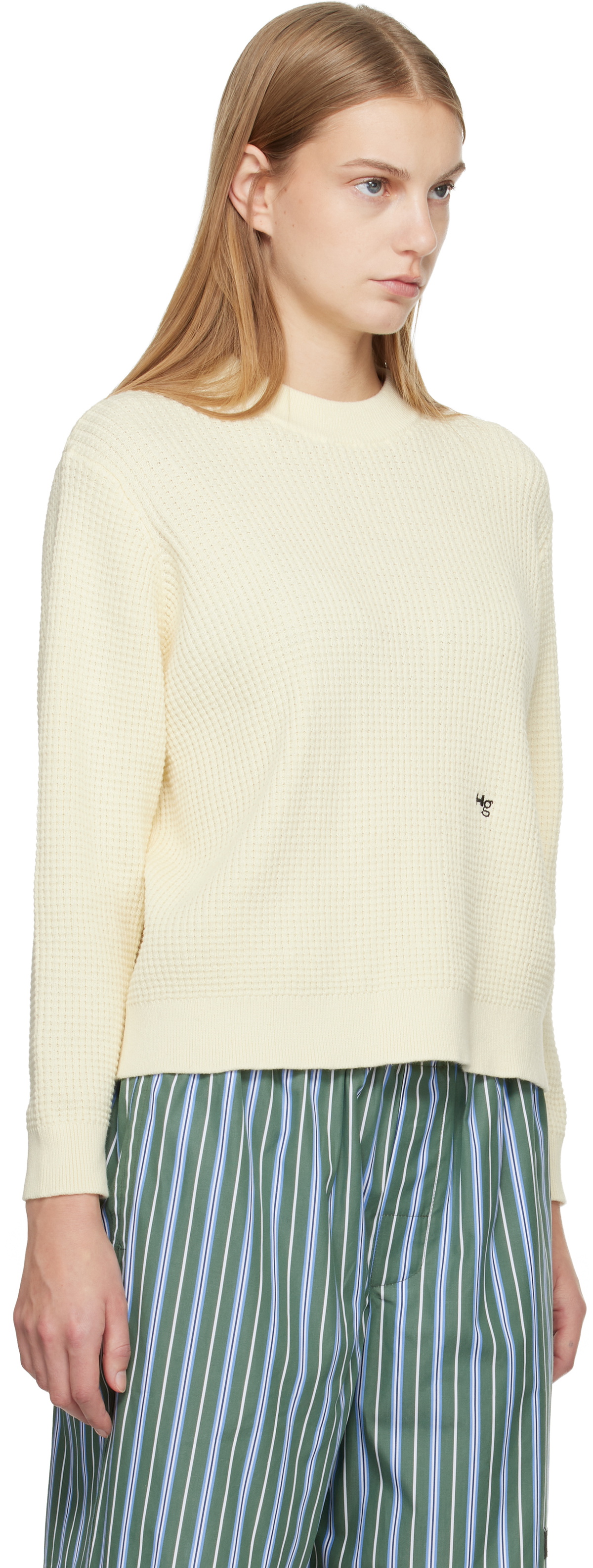 HommeGirls Off-White Waffle Knit Sweater
