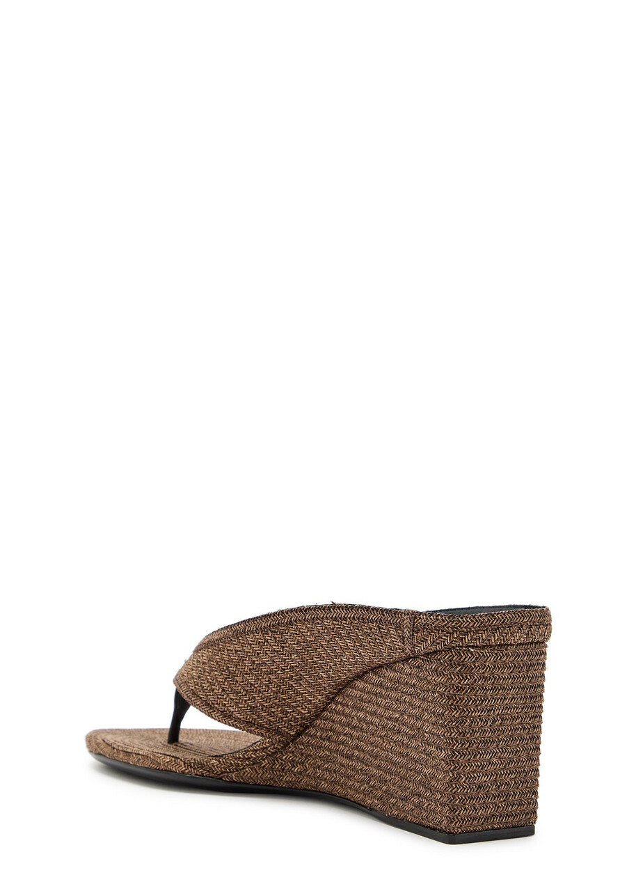 Alaïa Cube 75 Raffia Thong Wedge Mules Brown