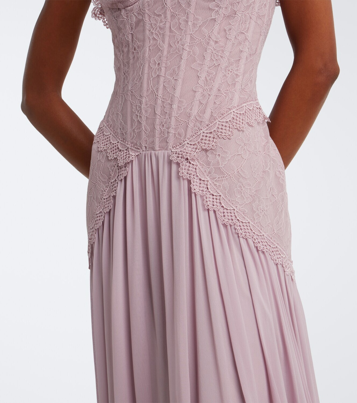 Georges Hobeika Silk-blend georgette and lace corset gown
