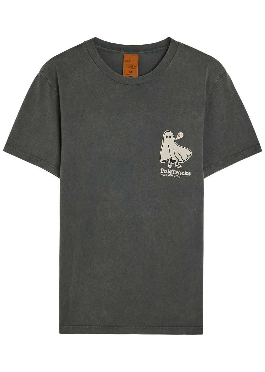 Nudie Jeans Roy Ghost-print Washed Cotton T-shirt Charcoal