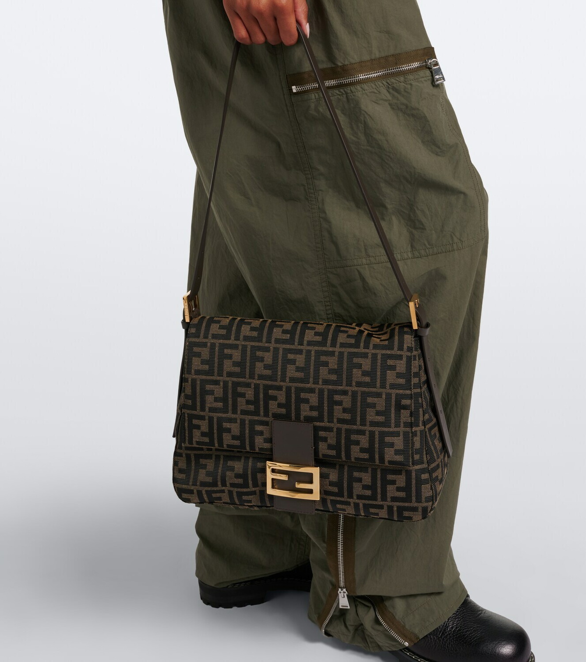 Fendi Baguette® Flap Medium FF Zucca canvas shoulder bag