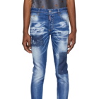 Dsquared2 Blue Bleached Holes Skinny Dean Jeans