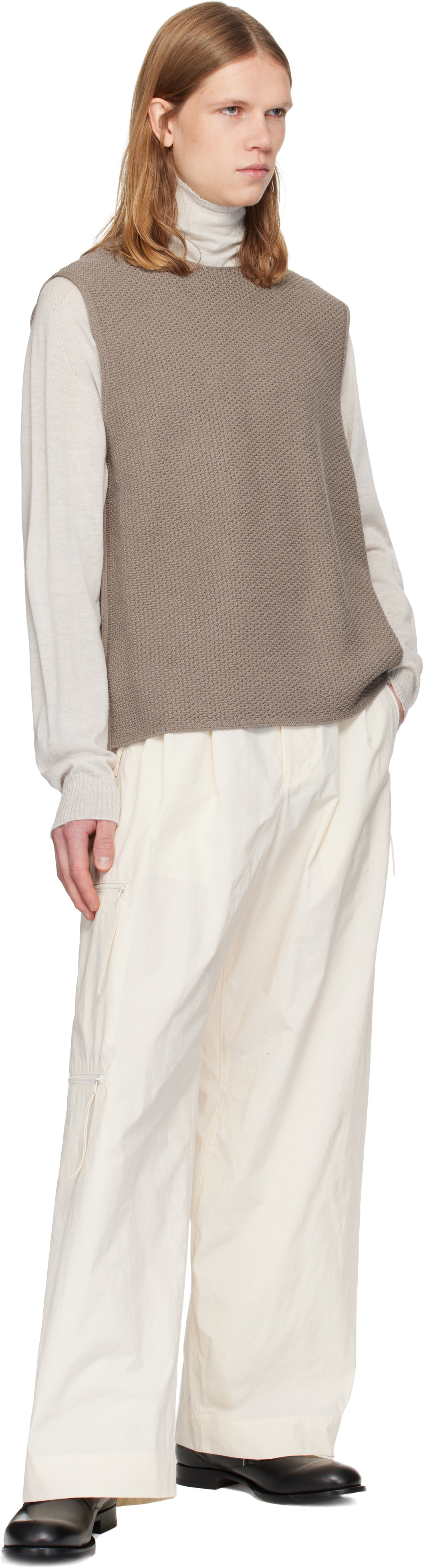 HOMME PLISSÉ ISSEY MIYAKE Taupe Rustic Knit Vest Homme Plisse