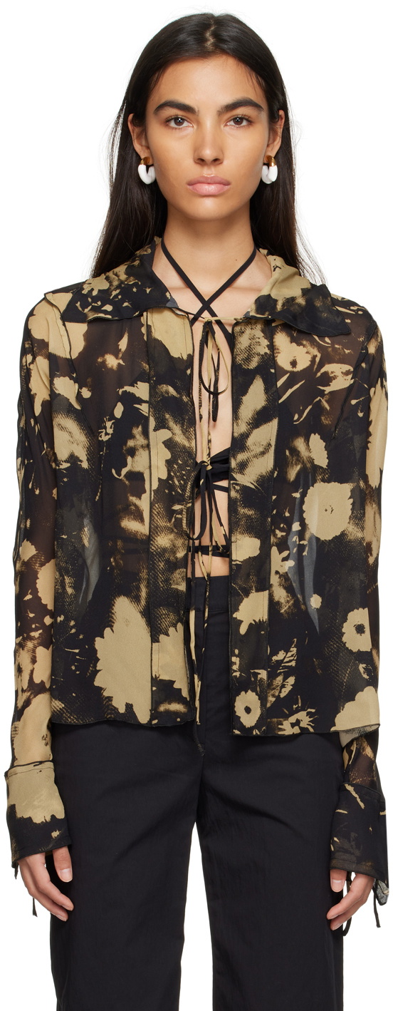 ioannes Black & Brown Ruffle Shirt