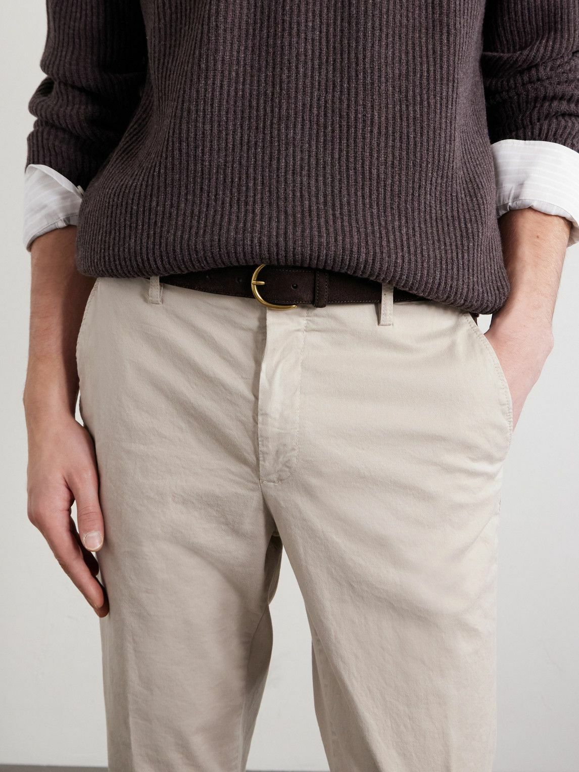 Canali - Tapered Cotton-Blend Twill Chinos - Neutrals