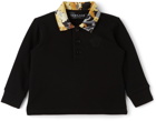 Versace Baby Black Baroccoflage Collar Long Sleeve Polo