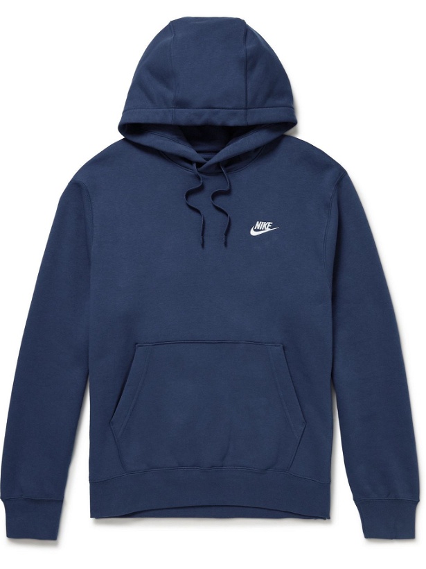 Photo: Nike - Club Logo-Embroidered Fleece-Back Cotton-Blend Jersey Hoodie - Blue