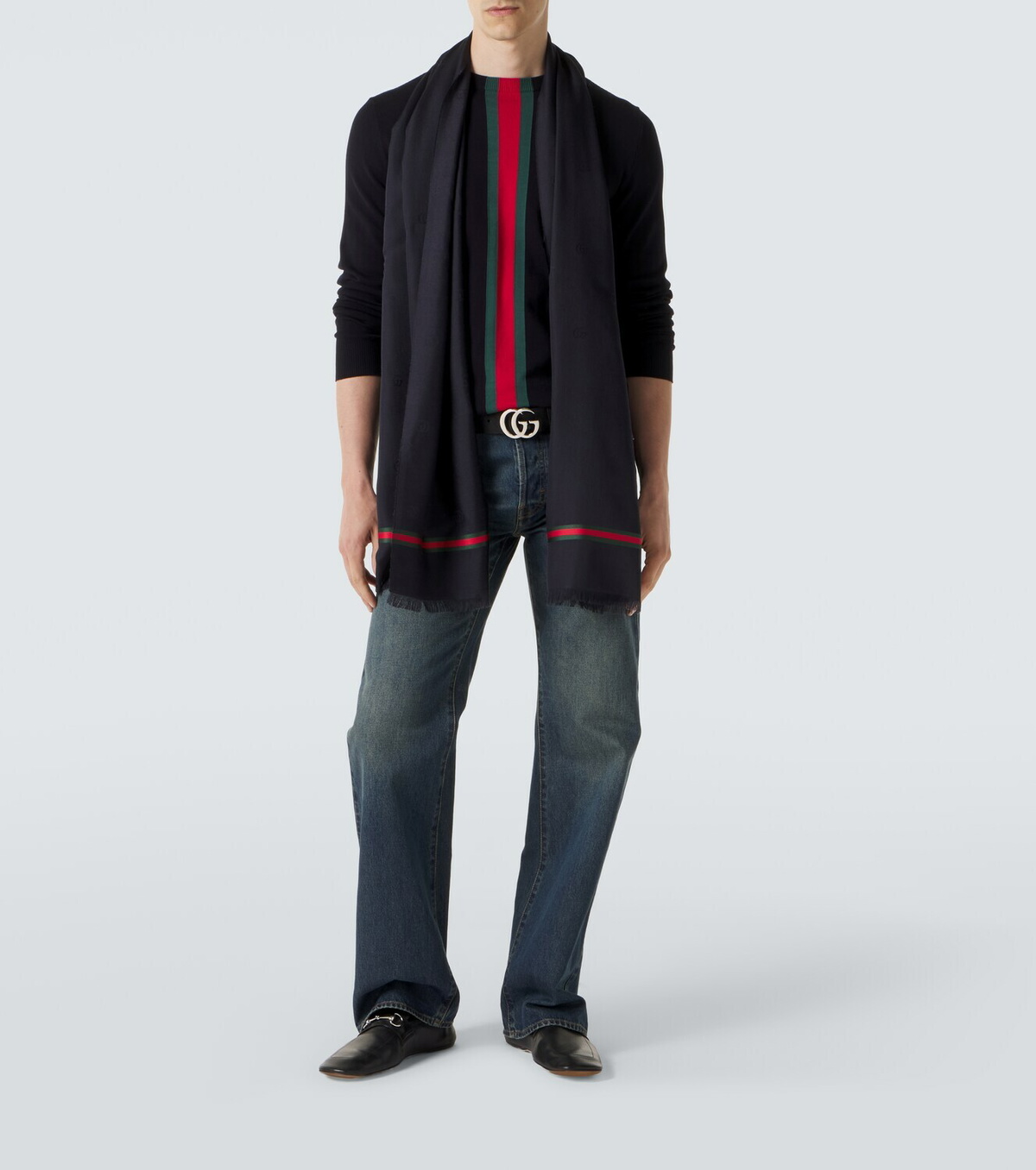 Gucci Web Stripe wool and silk scarf