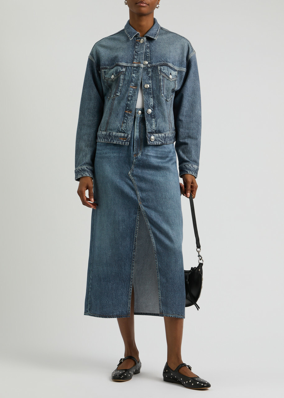 Rag & Bone Miramar Clara Printed Chambray Midi Skirt Blue