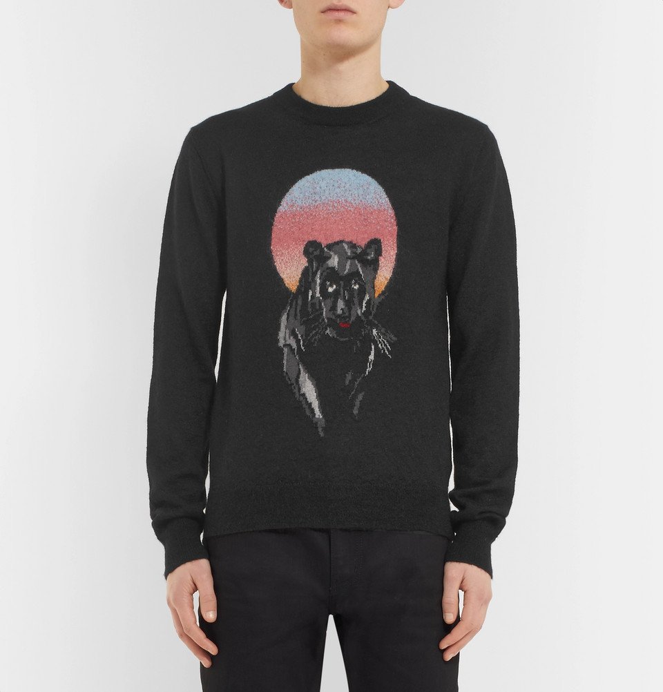 Saint Laurent - Panther Intarsia Mohair-Blend Sweater - Black