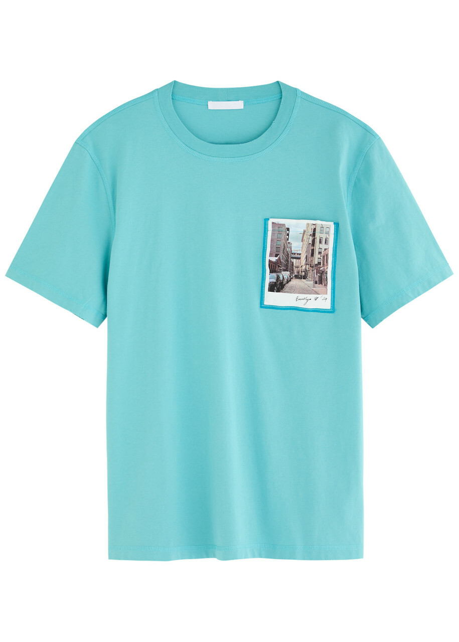 Helmut Lang Postcard Printed Cotton T-shirt Teal