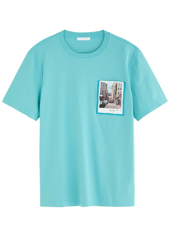 Photo: Helmut Lang Postcard Printed Cotton T-shirt Teal