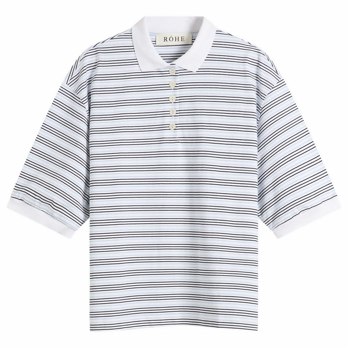 Róhe Women's Rohe Striped oversized polo in White/Blue Multi Stripe