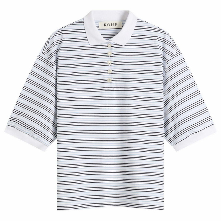 Photo: Róhe Women's Rohe Striped oversized polo in White/Blue Multi Stripe