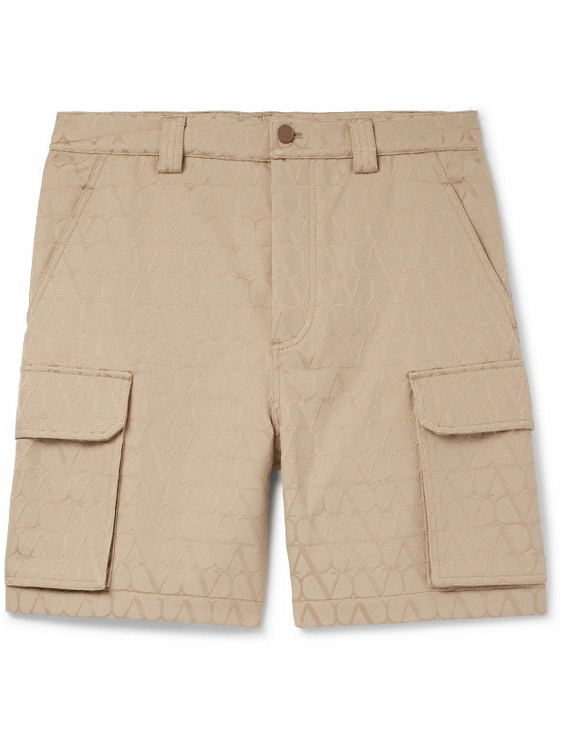 Photo: Valentino Garavani - Toile Iconographe Straight-Leg Logo-Jacquard Cotton-Blend Cargo Shorts - Neutrals