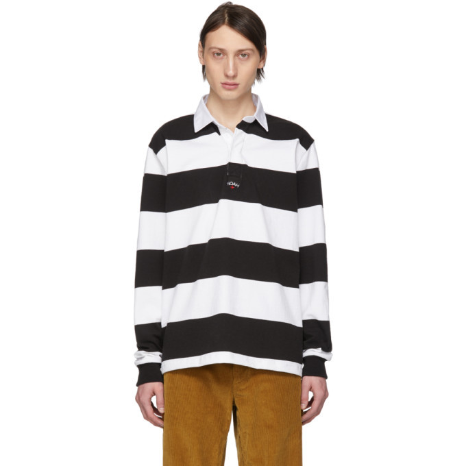 Noah NYC Black and White Stripe Rainbow Rugby Polo Noah NYC